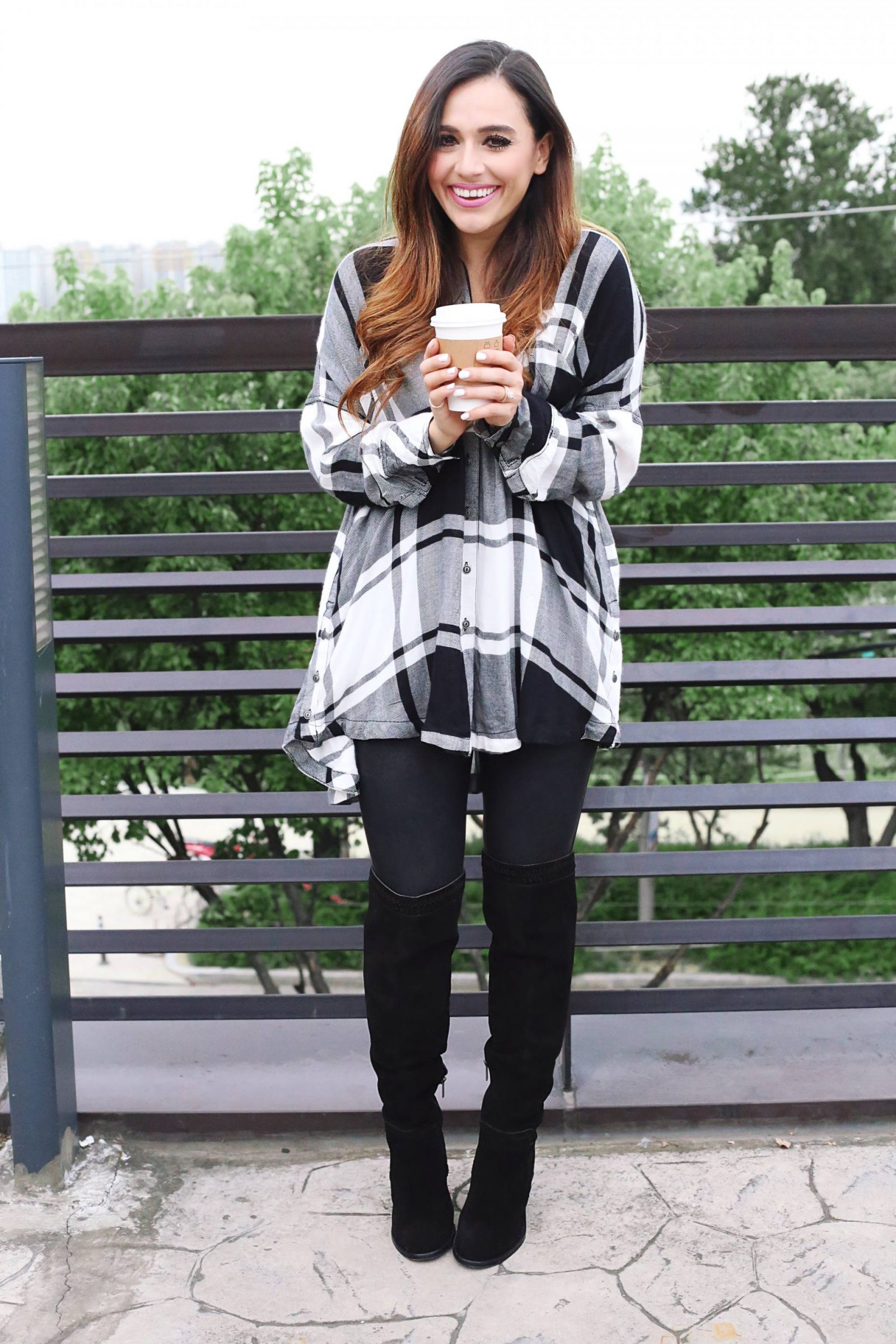 fall oversized plaid + over the knee boots - Jasmine Elias