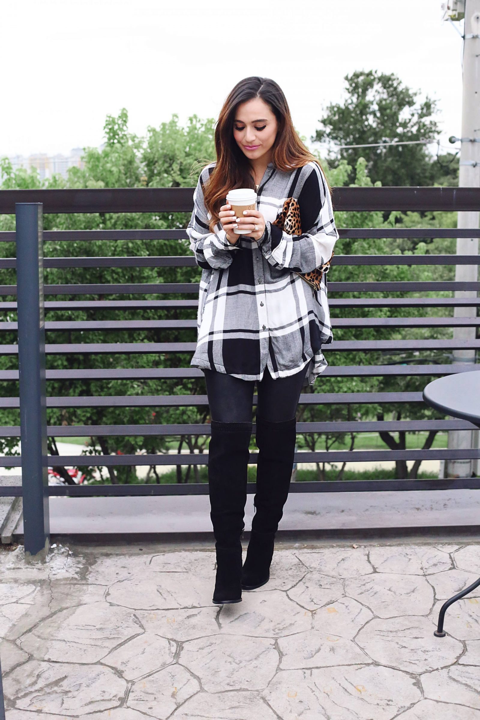 plaid over the knee boots