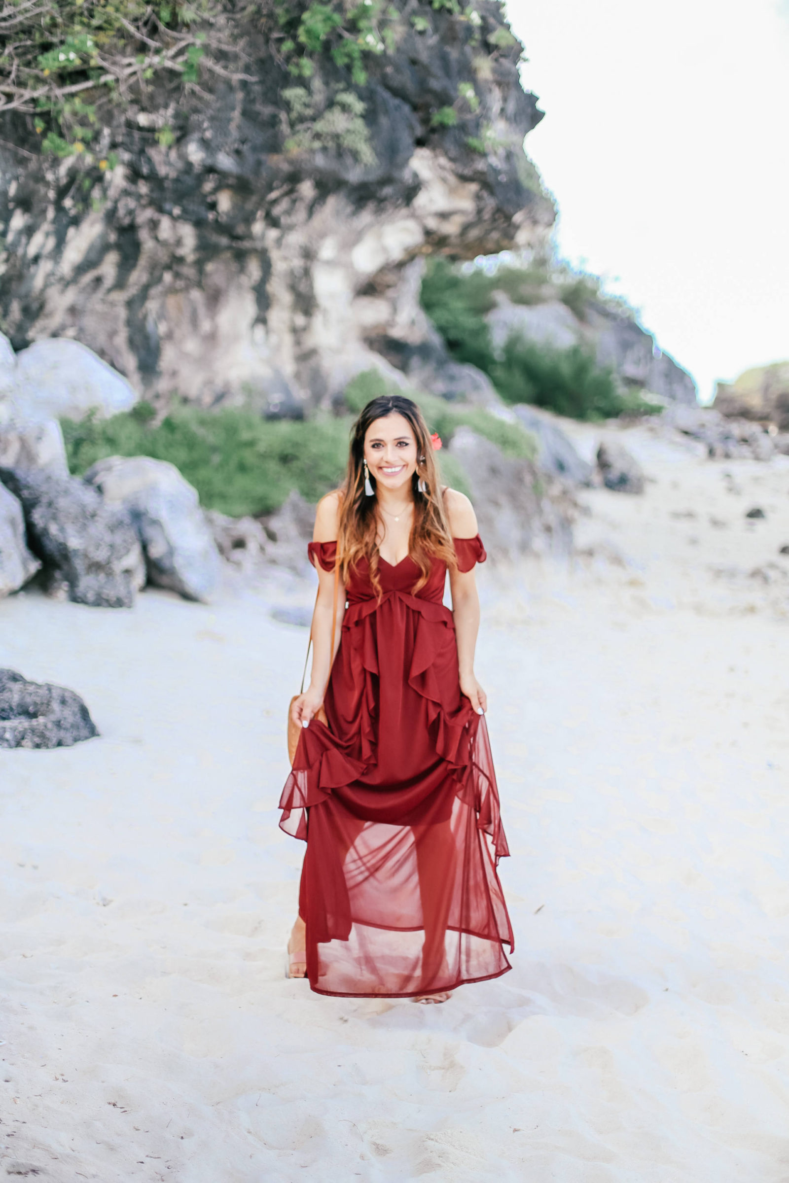 burgundy flowy dress | wedding guest approved - Jasmine Elias