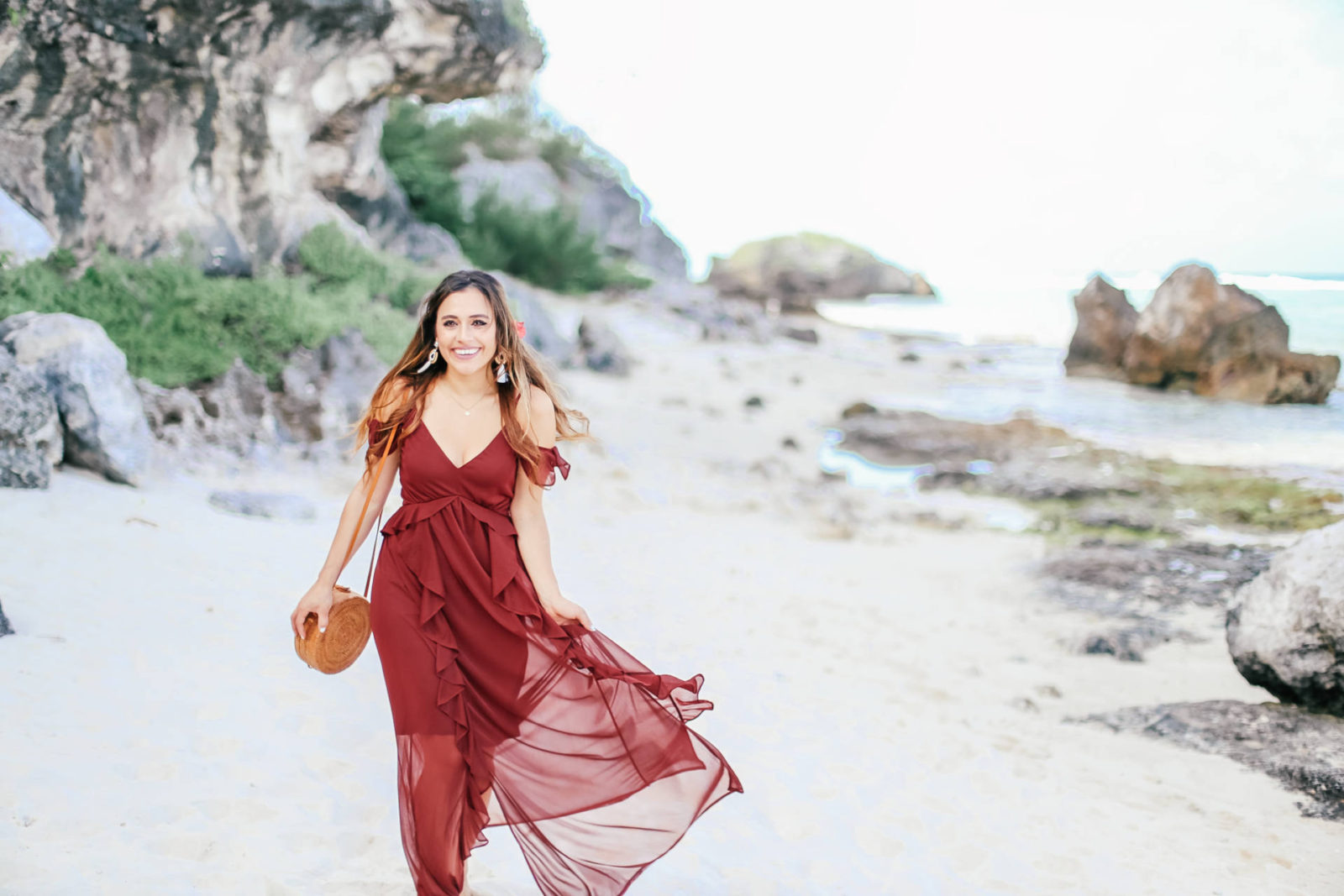 burgundy flowy dress | wedding guest approved