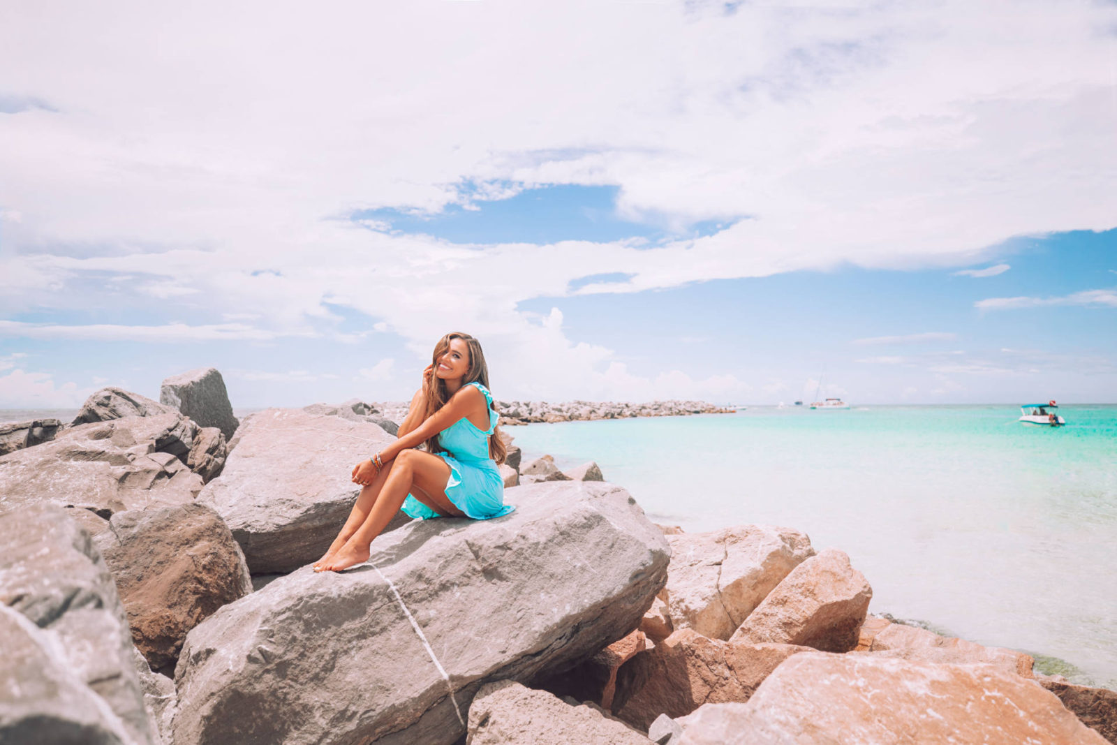 jasmine elias boswell, on the rocks at st andrews state park in panama city beach florida