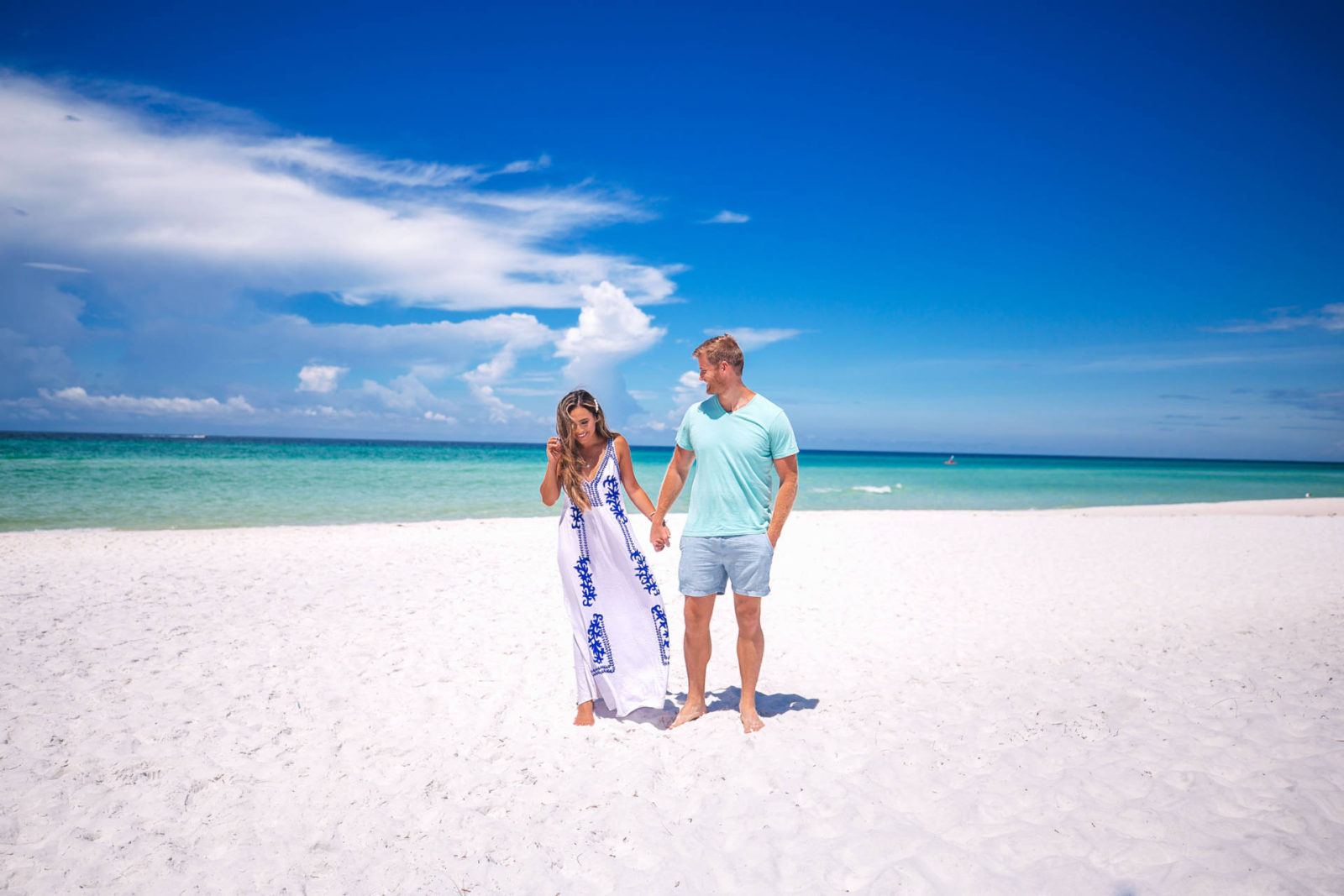 jasmine elias boswell and david boswell, husband and wife on the beach in panama city beach, florida