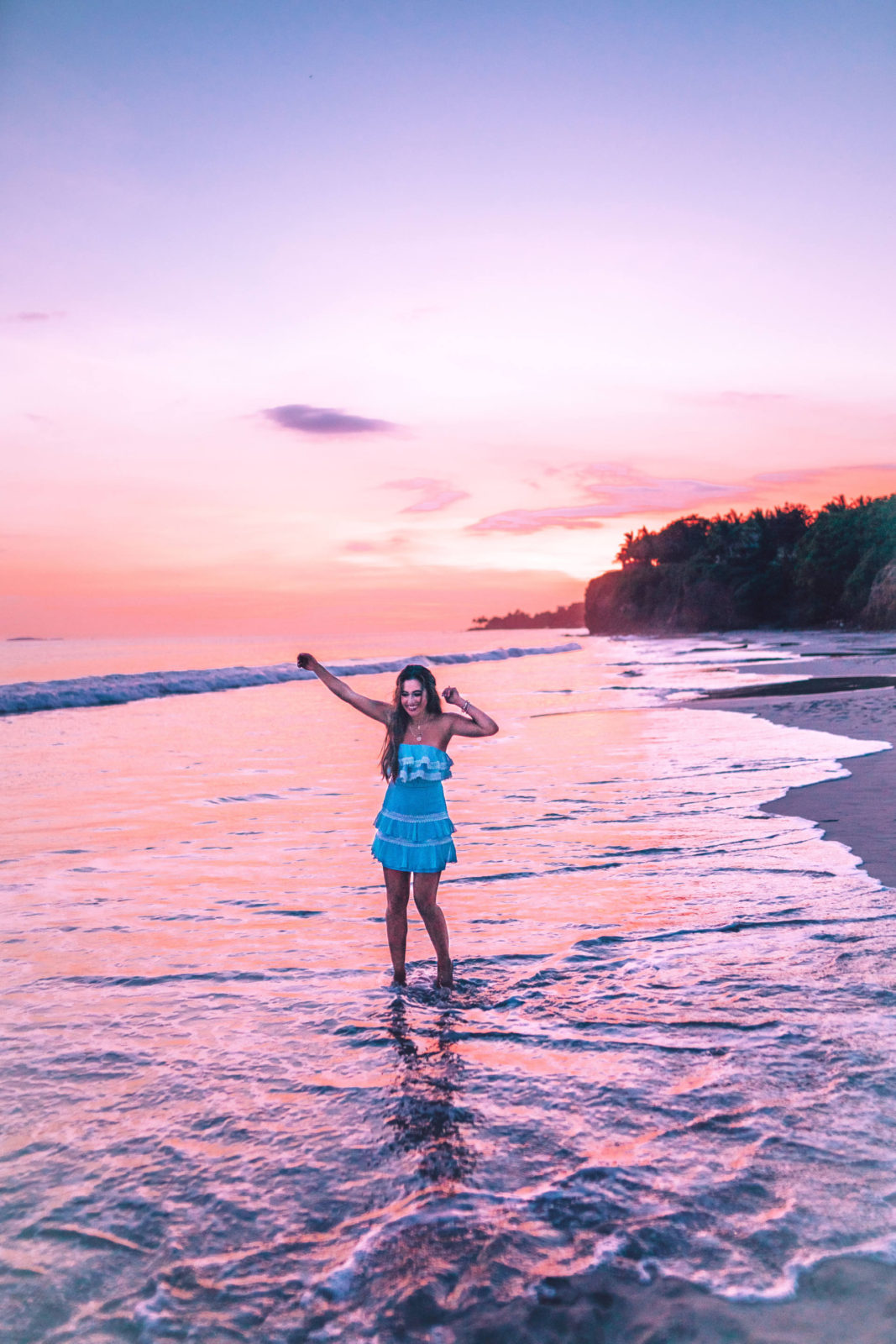  Jasmine Elias Boswell, Punta De Mita Mexico, at sunset, revolve blue mini dress