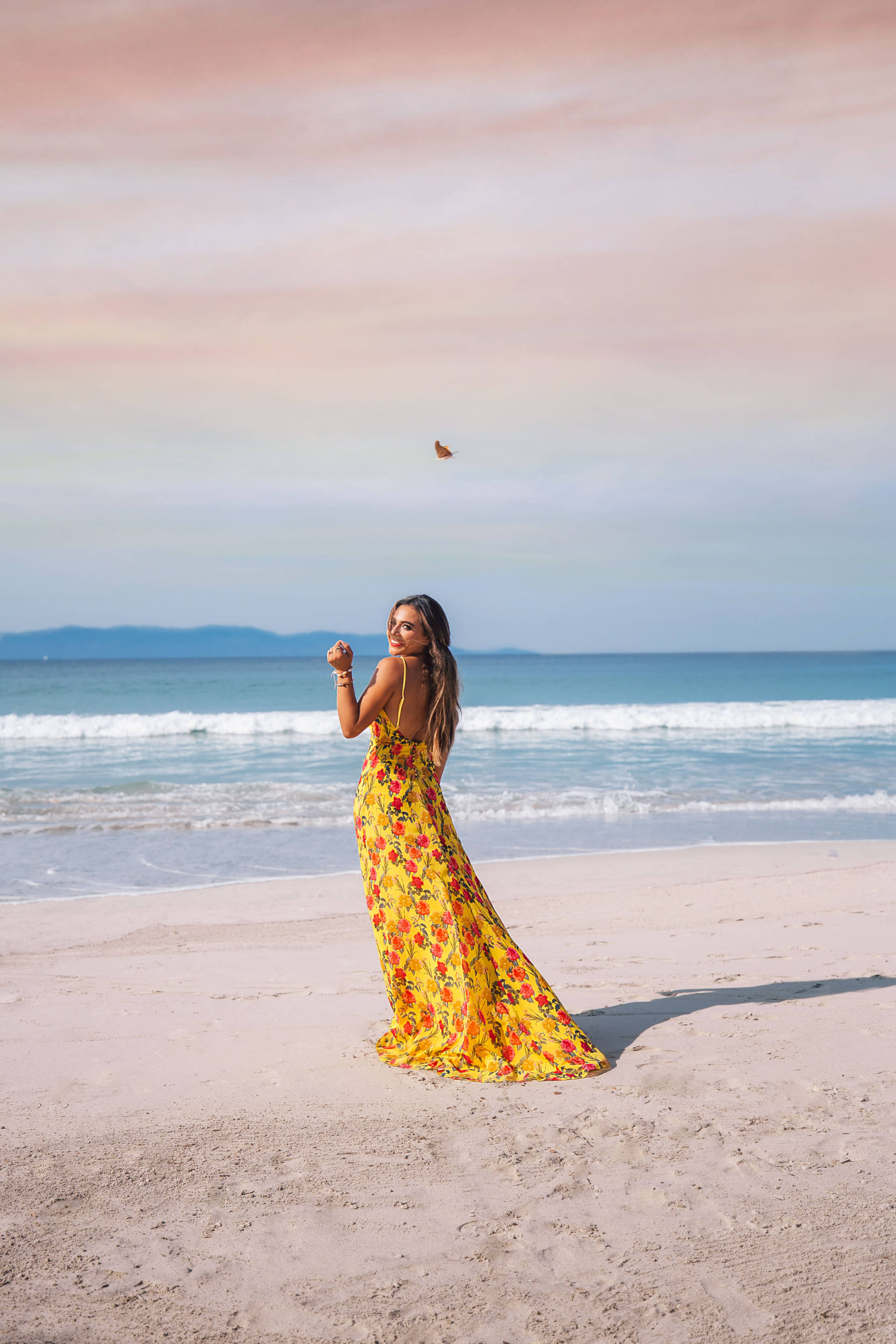  Jasmine Elias Boswell, Punta De Mita Mexico, yellow revolve lovers and friends dress and gown