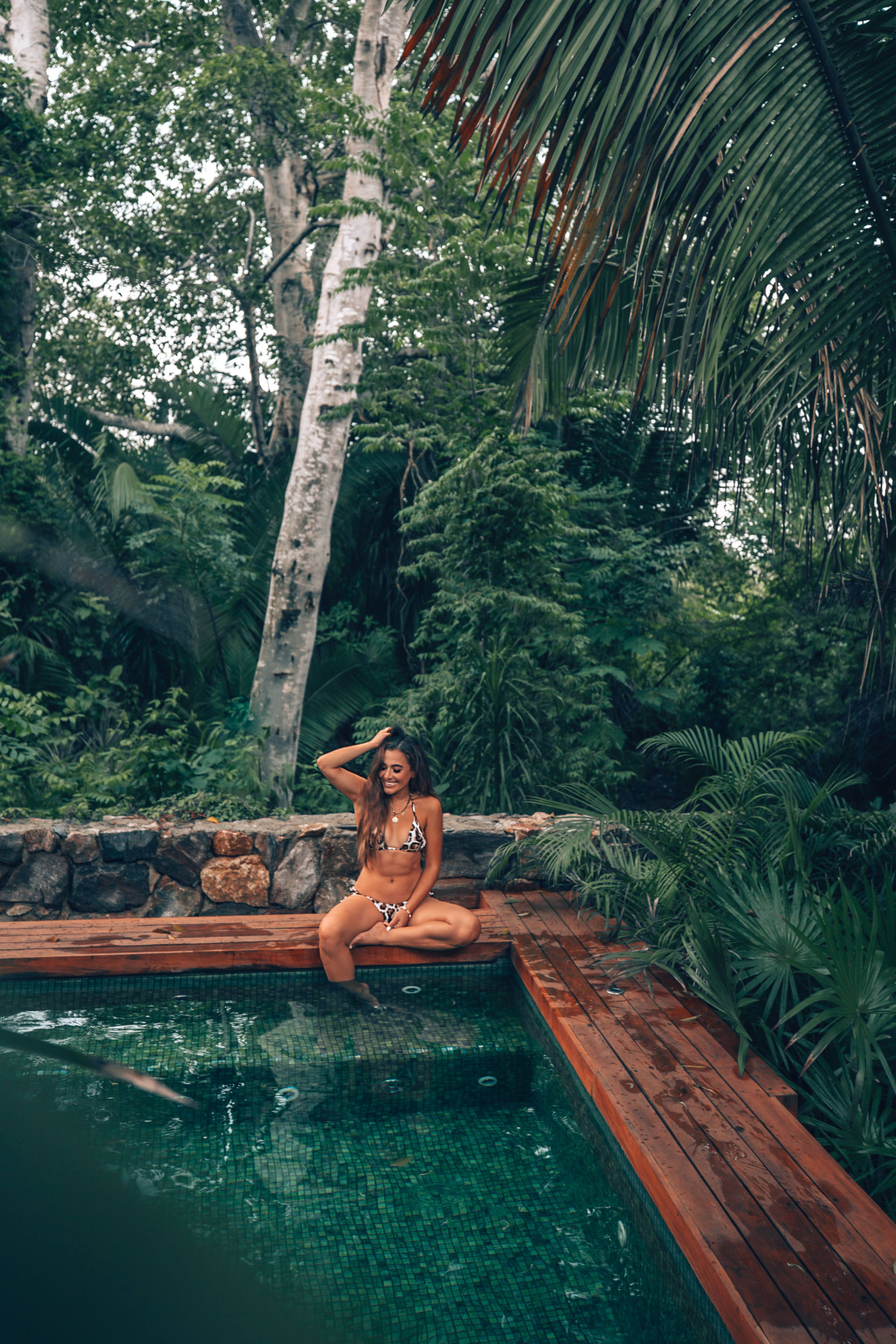  Jasmine Elias Boswell, Punta De Mita Mexico, leopard bikini in the jungle spa pools